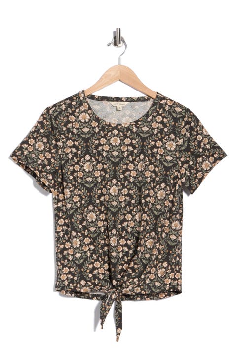Tie Front Embroidered Tee