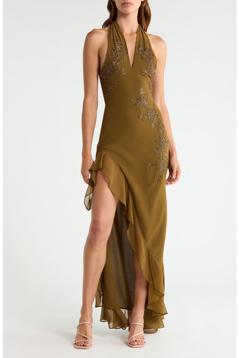 Raquel Georgette Halter Maxi Gown, Alternate, color, SAGE