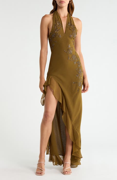 Raquel Georgette Halter Maxi Gown