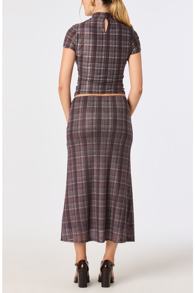 Baila Plaid Mesh Mock Neck Top, Alternate, color, BROWN BLUE PLAID