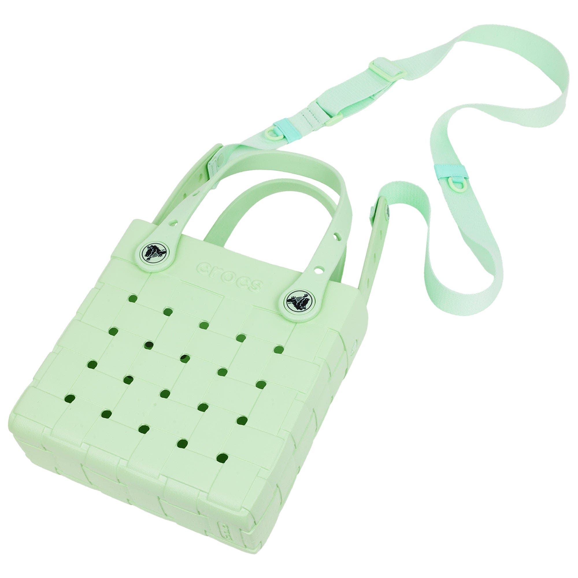 Small Woven Style Crossbody Tote with Top Handles and removeable crossbody strap, Alternate, color, SERENE GREEN