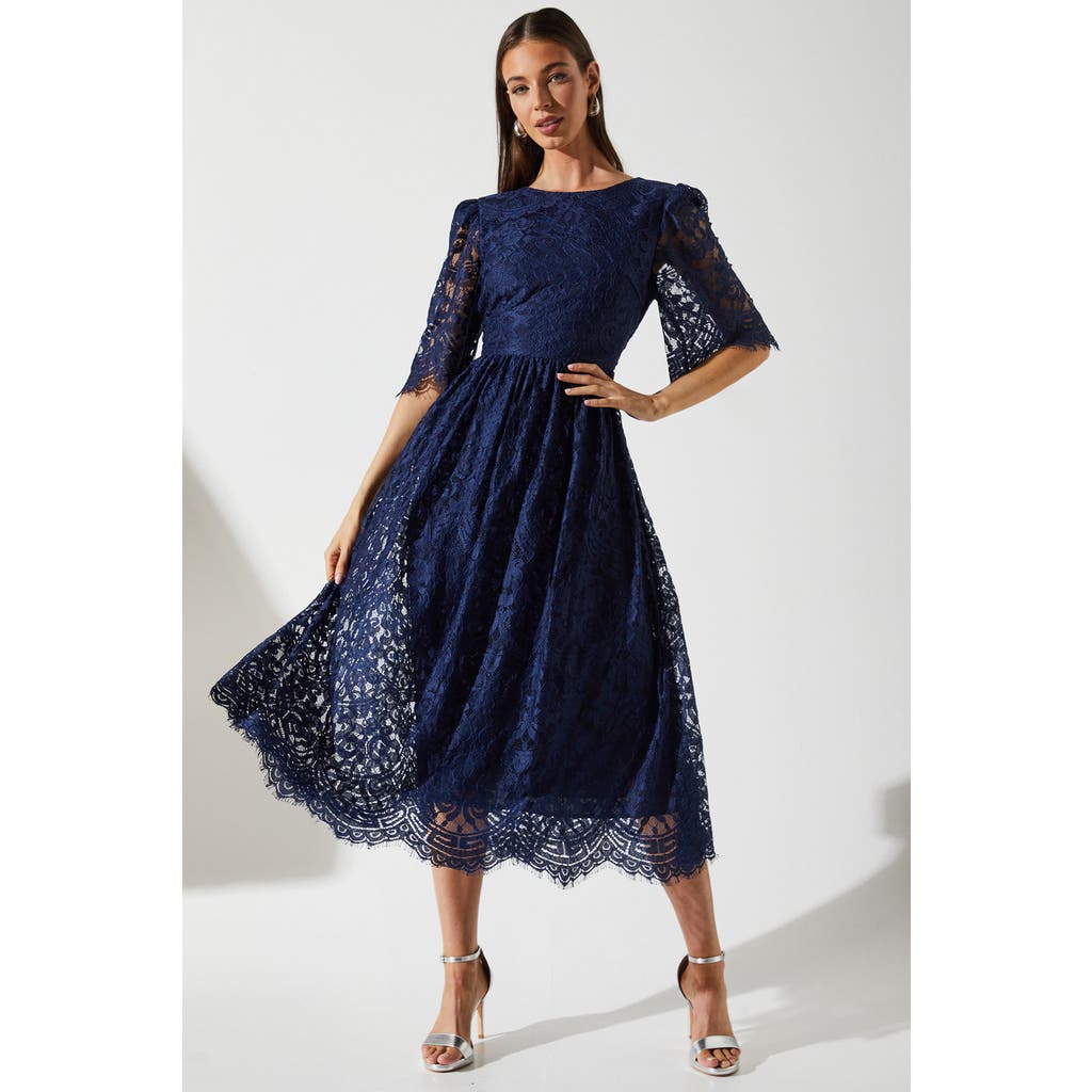 Coast Lace Short Sleeve Midi Dress In Blue