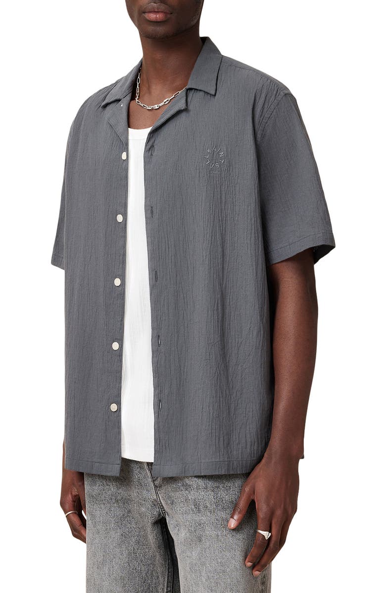 AllSaints Haven Camp Shirt, Main, color, Turbulence Blue