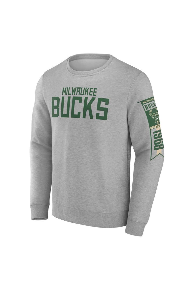 Men's Fanatics  Gray Milwaukee Bucks Fleece Pullover Sweatshirt, Alternate, color, Gray