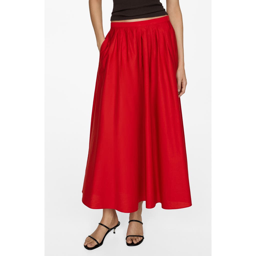 Shop Mango Pleated Cotton Skirt In Red