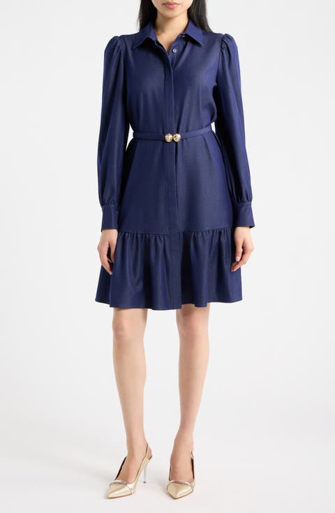 Tiered Faux Denim Shirtdress