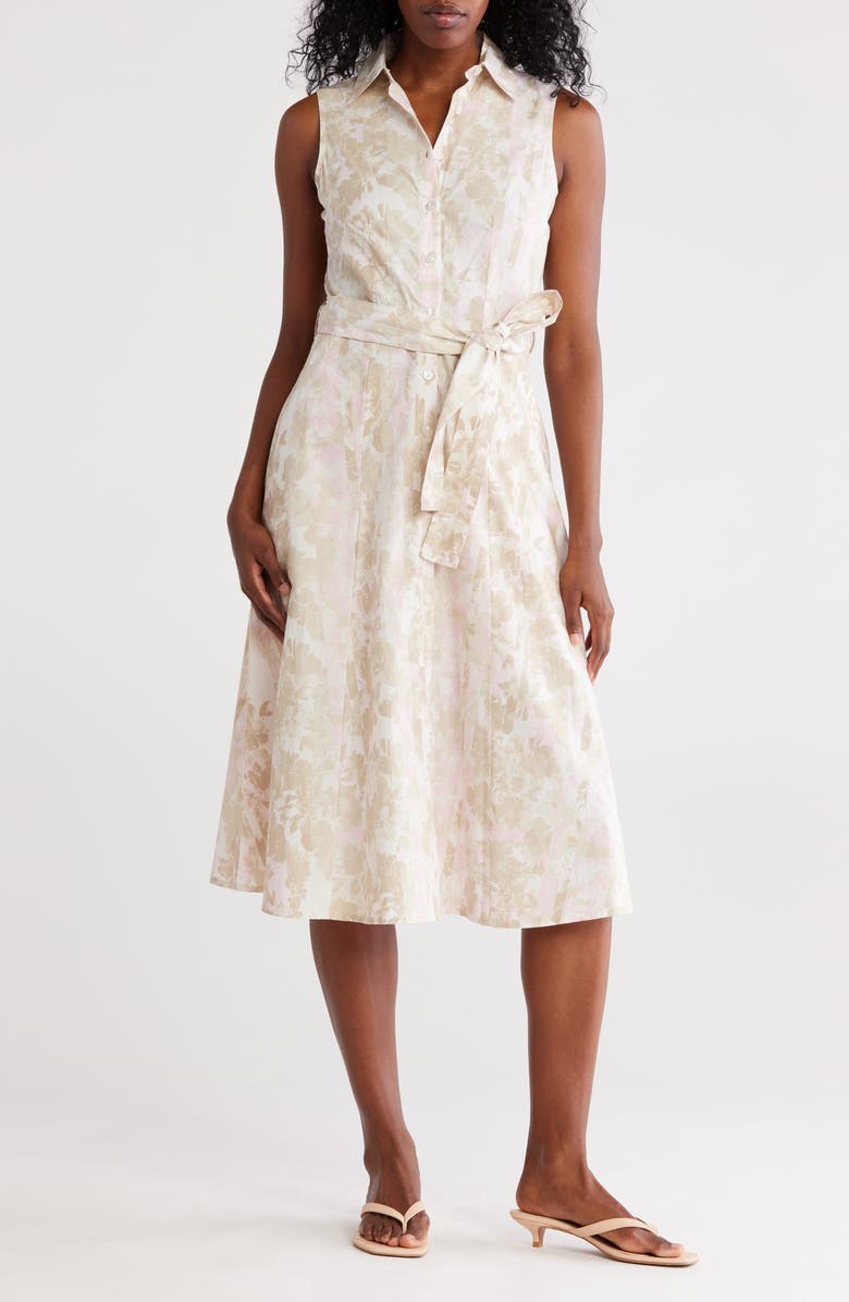 Calvin Klein Floral Sleeveless Cotton Shirtdress, Main, color, 