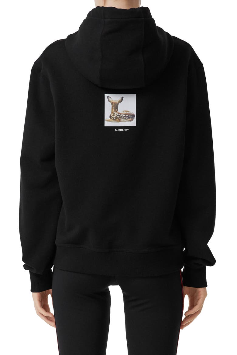 Junnes Deer Print Oversize Cotton Hoodie, Alternate, color, BLACK