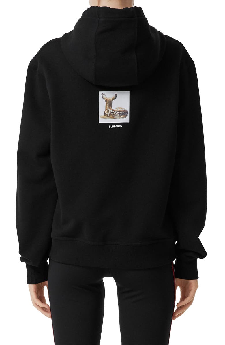 Burberry Junnes Deer Print Oversize Cotton Hoodie, Alternate, color, 