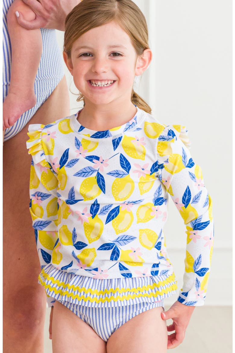 Kids' Lemon Capri Ruffle Long Sleeve Two-Piece Rashguard Swimsuit, Alternate, color, YELLOW
