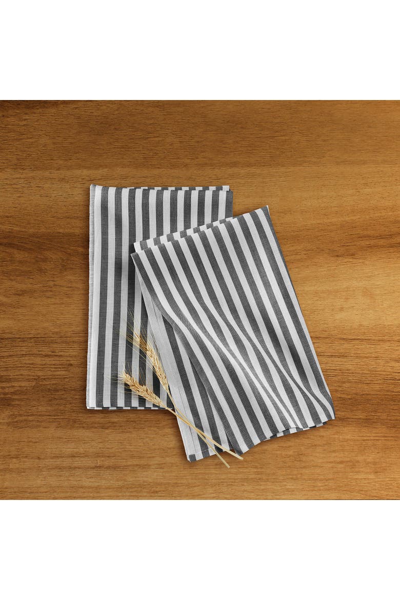 Linen Kitchen Towels Set of 2, 17 x 26" - Amalfi Stripe, Alternate, color, Black and White