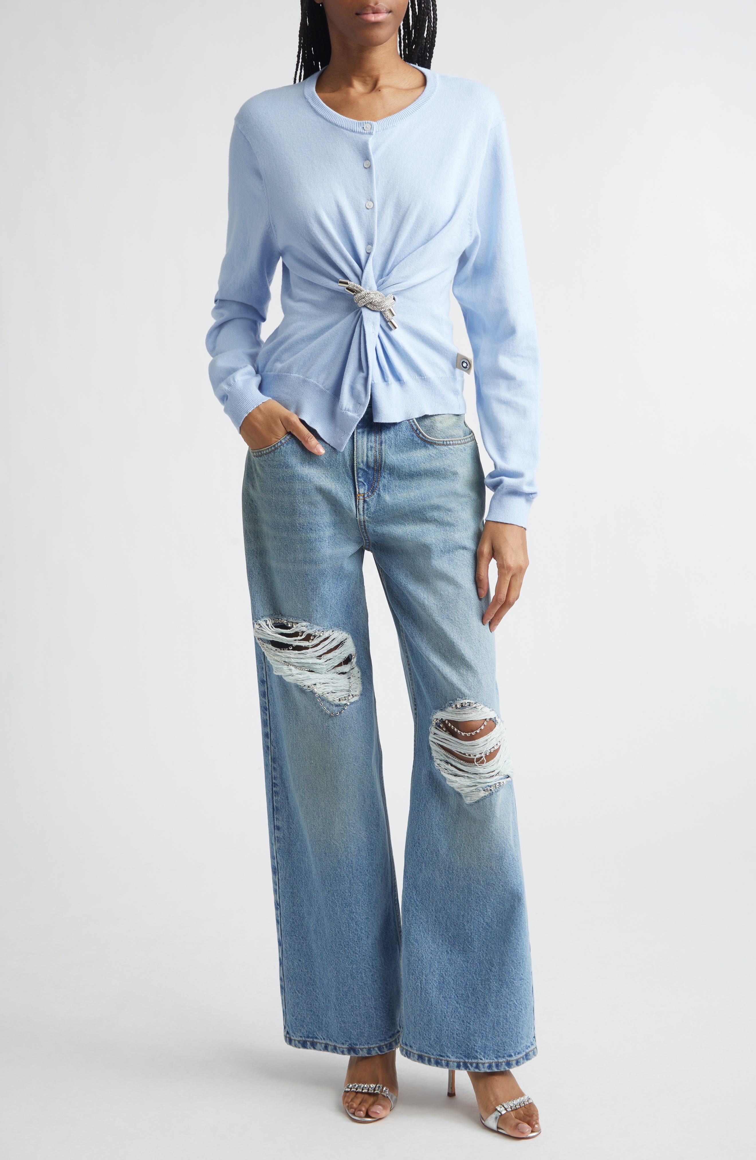 Crystal Ripped Relaxed Wide Leg Jeans - image 2