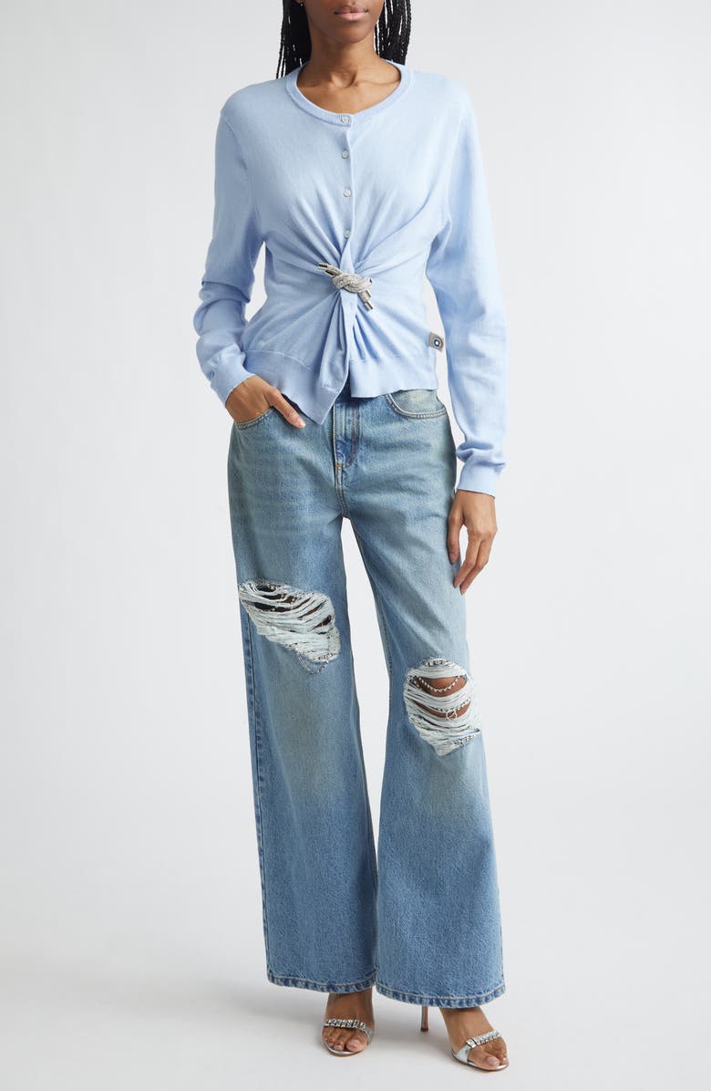 Area Crystal Knot Cotton & Cashmere Cardigan, Alternate, color, 