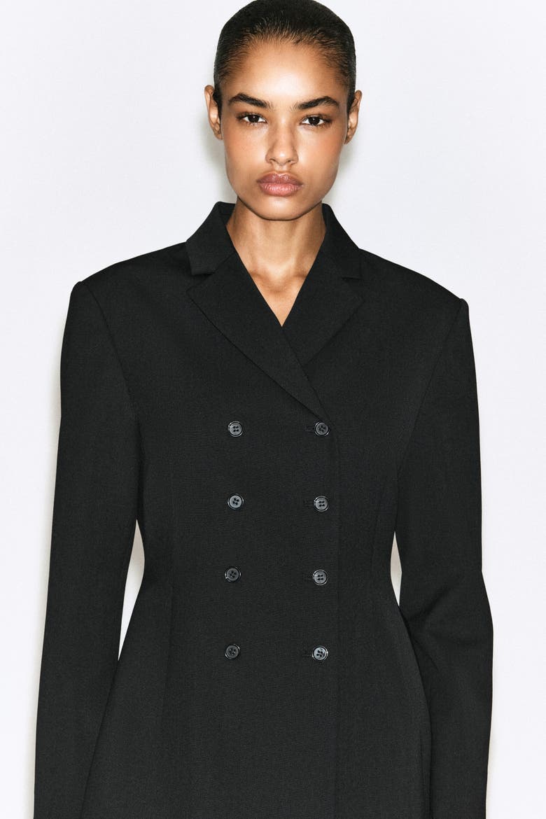 Double-Breasted Peplum Blazer, Alternate, color, BLACK