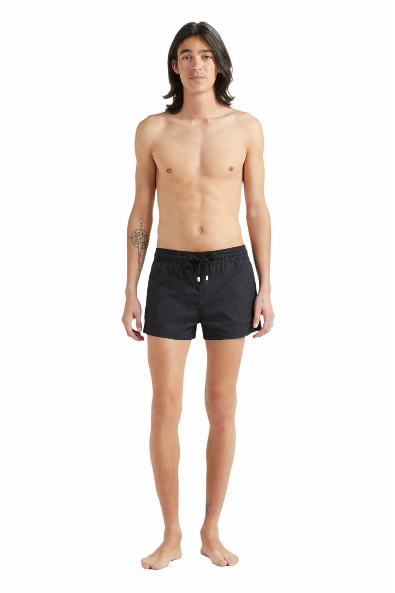 Men's Jacquard Turtle Stretch Swim Shorts, Main, color, NOIR