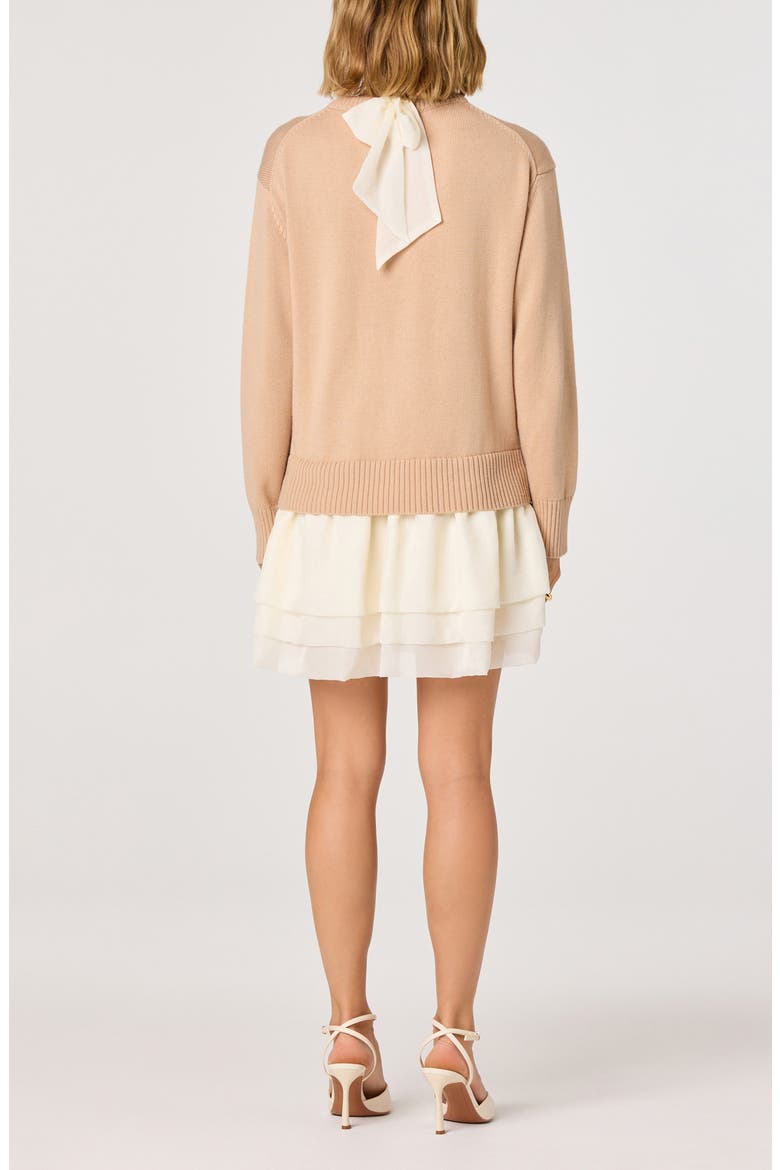 Kalyn Mixed Media Long Sleeve Minidress, Alternate, color, LIGHT TAUPE CREAM