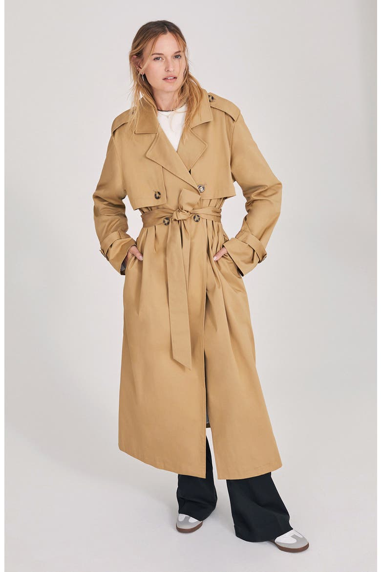 The Charles Tie Waist Double Breasted Trench Coat, Alternate, color, SAND