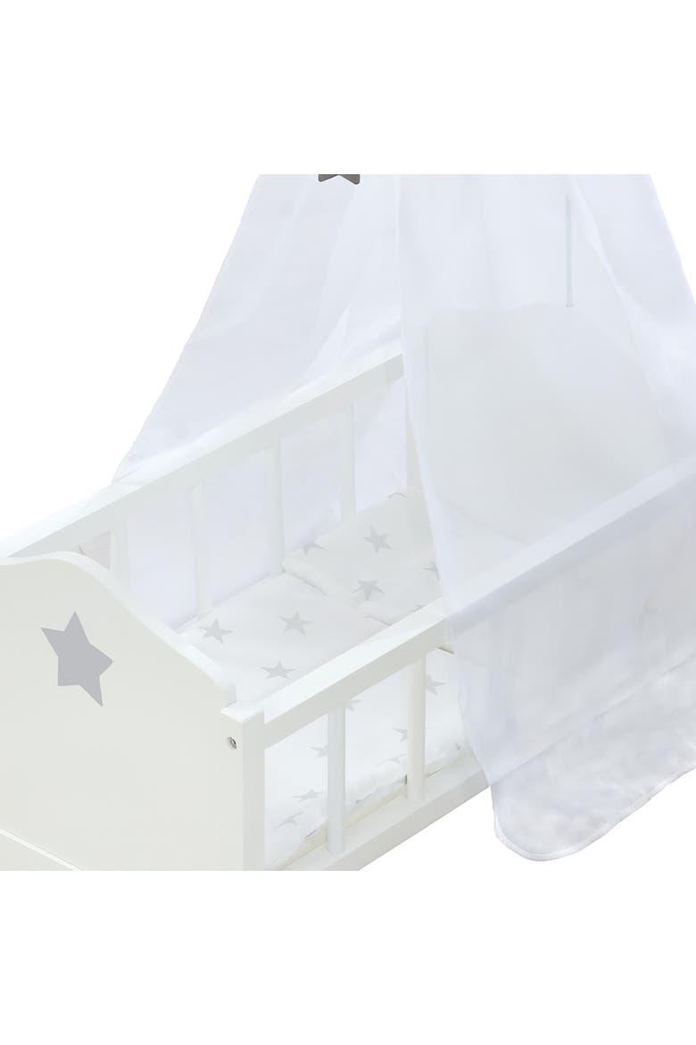 Roba Doll Cradle Set Stella Star, Gray & White Includes Hanging Mobile, Alternate, color, White