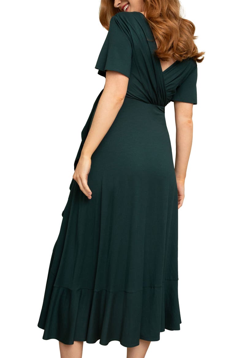 Waterfall Flutter Sleeve Midi Maternity Dress, Alternate, color, DEEP GREEN