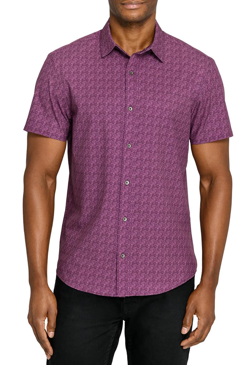 Abstract Blur Performance Short Sleeve Button Up Shirt, Alternate, color, MAROON