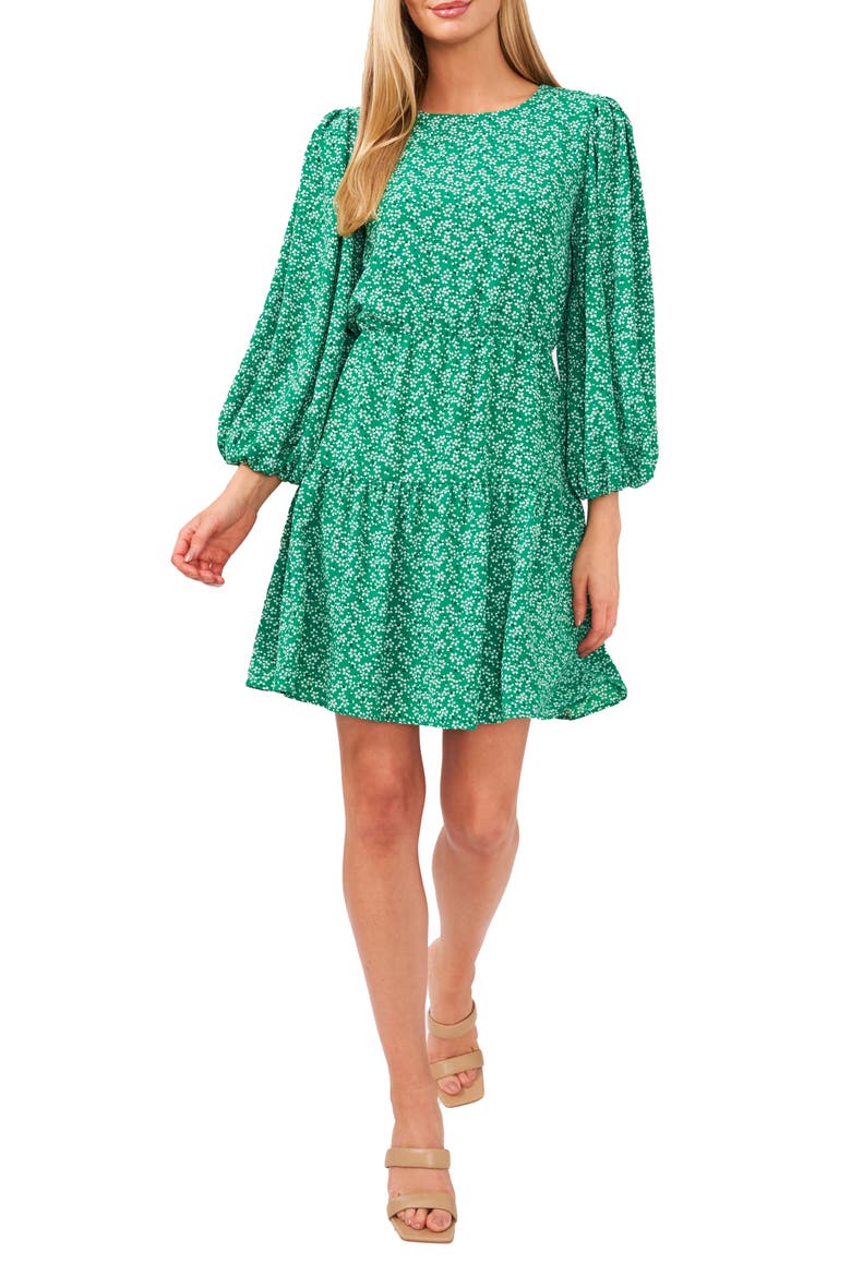 Ruffle Long Sleeve Minidress, Main, color, LUXE GREEN