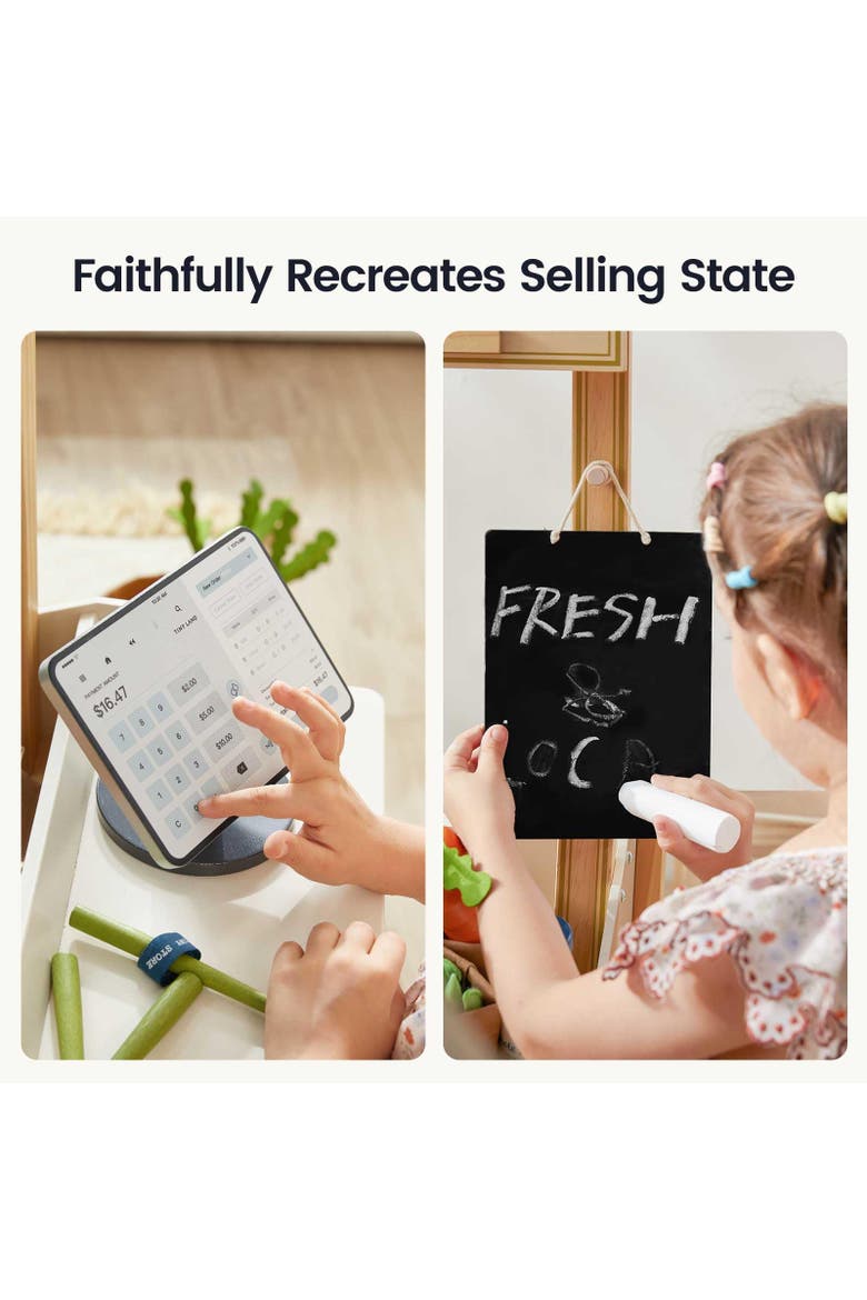 Wooden Pretend Grocery Store Set with Cash Register and Chalkboard for Kids, Alternate, color, Multicolor