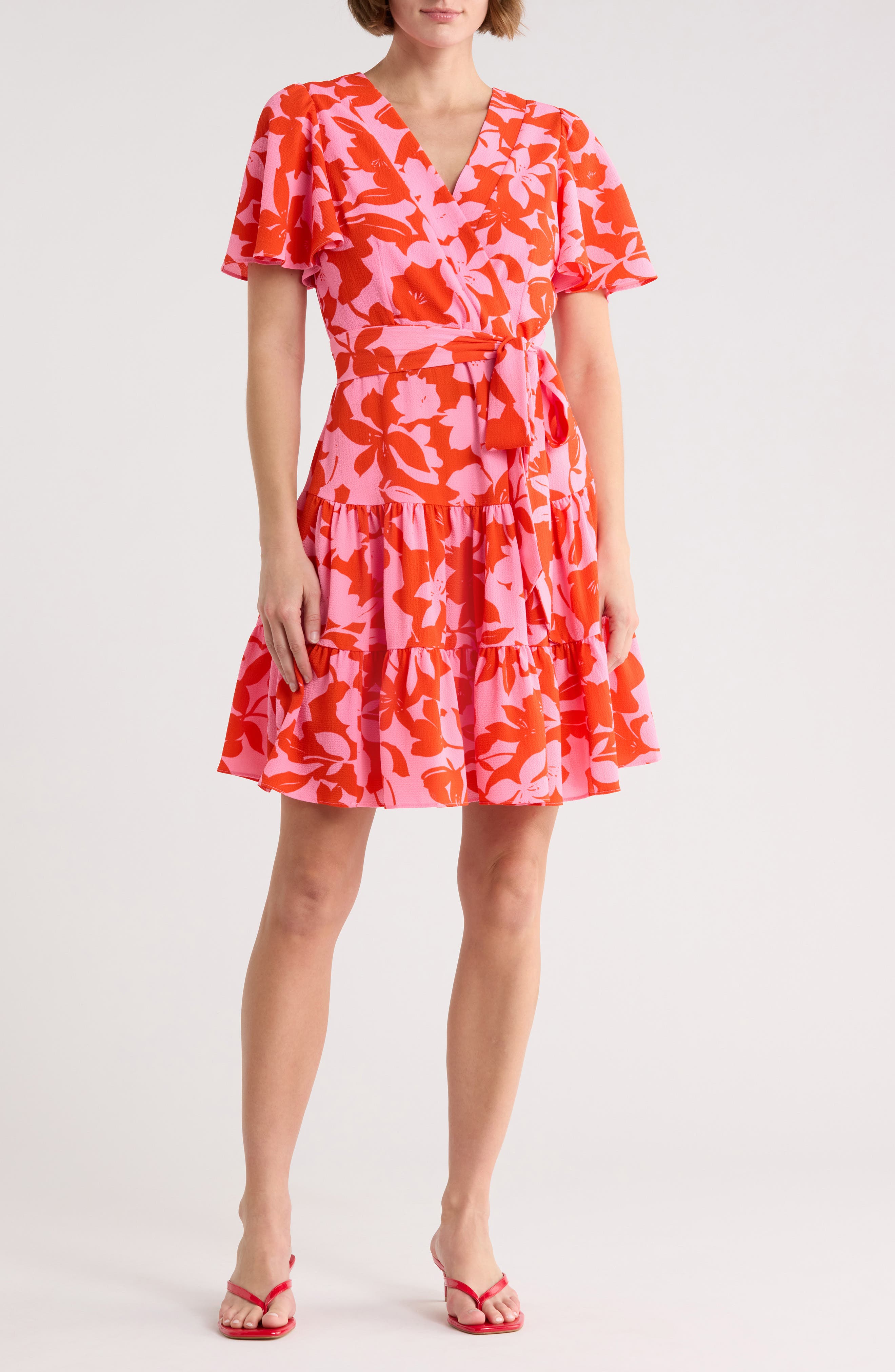 Eliza J Floral Short Sleeve Fit & Flare Dress