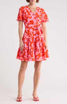 Eliza J Floral Short Sleeve Fit & Flare Dress