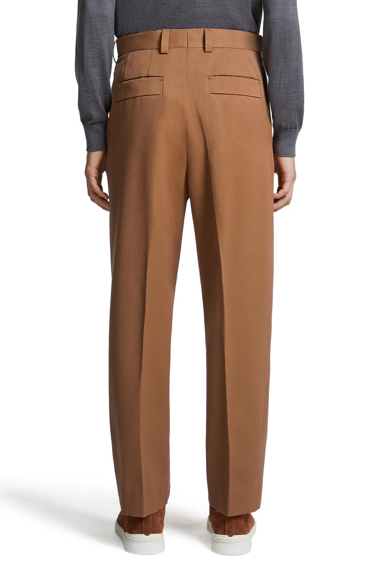ZEGNA Pleat Front Cotton & Wool Pants, Alternate, color, Vicuna
