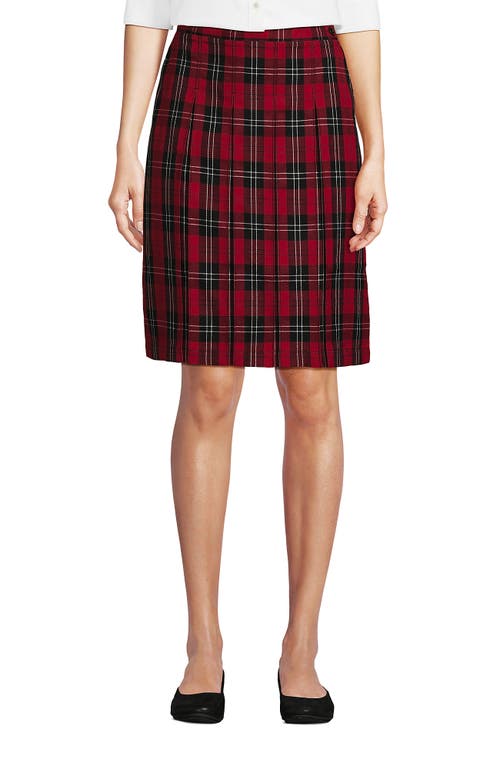Lands' End School Uniform Young Plaid Box Pleat Skirt Top Of The Knee In Red