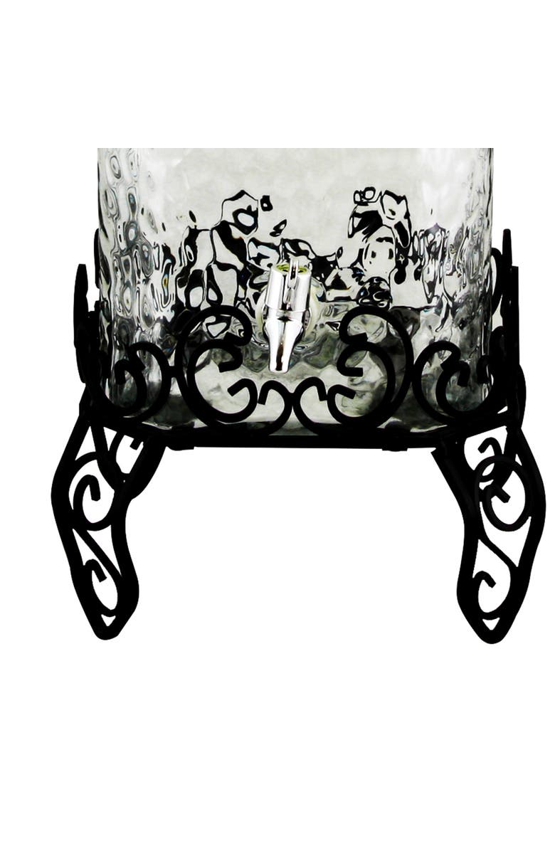 Gibson Home Moreauville 3 Piece 2.25 Gallon Square Embossed Glass Beverage Dispenser with Wire Stand, Alternate, color, Clear