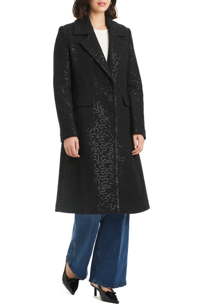 Kate Spade New York Sequin Pattern Longline Coat, Main, color, Black