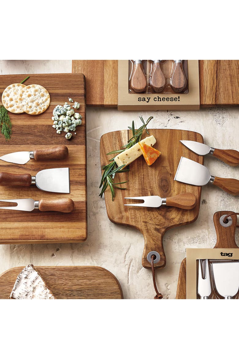 Long Acacia Wood Cheese Board Set with Stainless Steel Utensils, Alternate, color, Beige