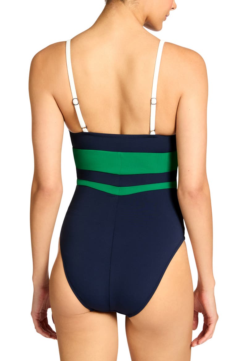 Jacqui Stripe O-Ring One-Piece Swimsuit, Alternate, color, NAVY/ GRASS/ CREAM