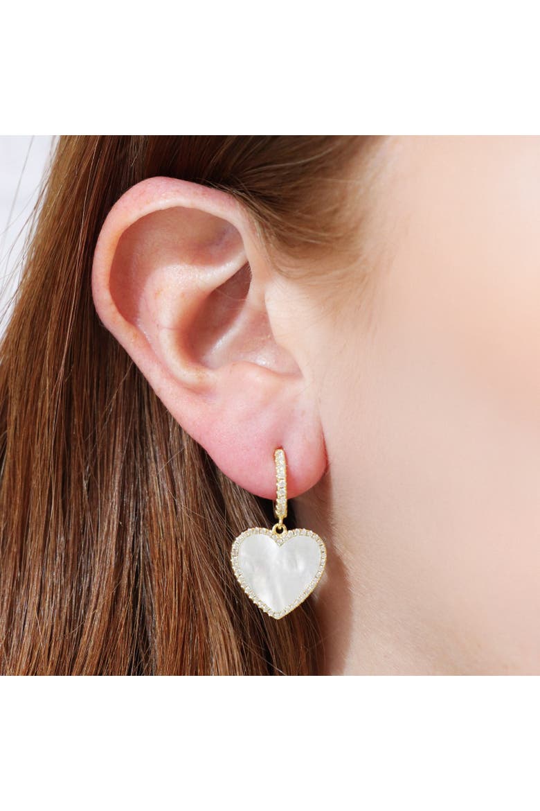 Large Mother of Pearl CZ Halo Heart Dangle Earrings, Alternate, color, Mother Of Pearl