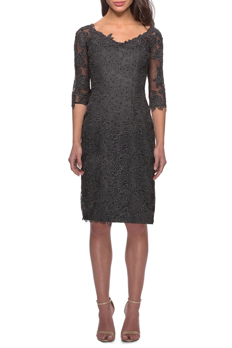 Lace Sheath Dress, Main, color, GUNMETAL