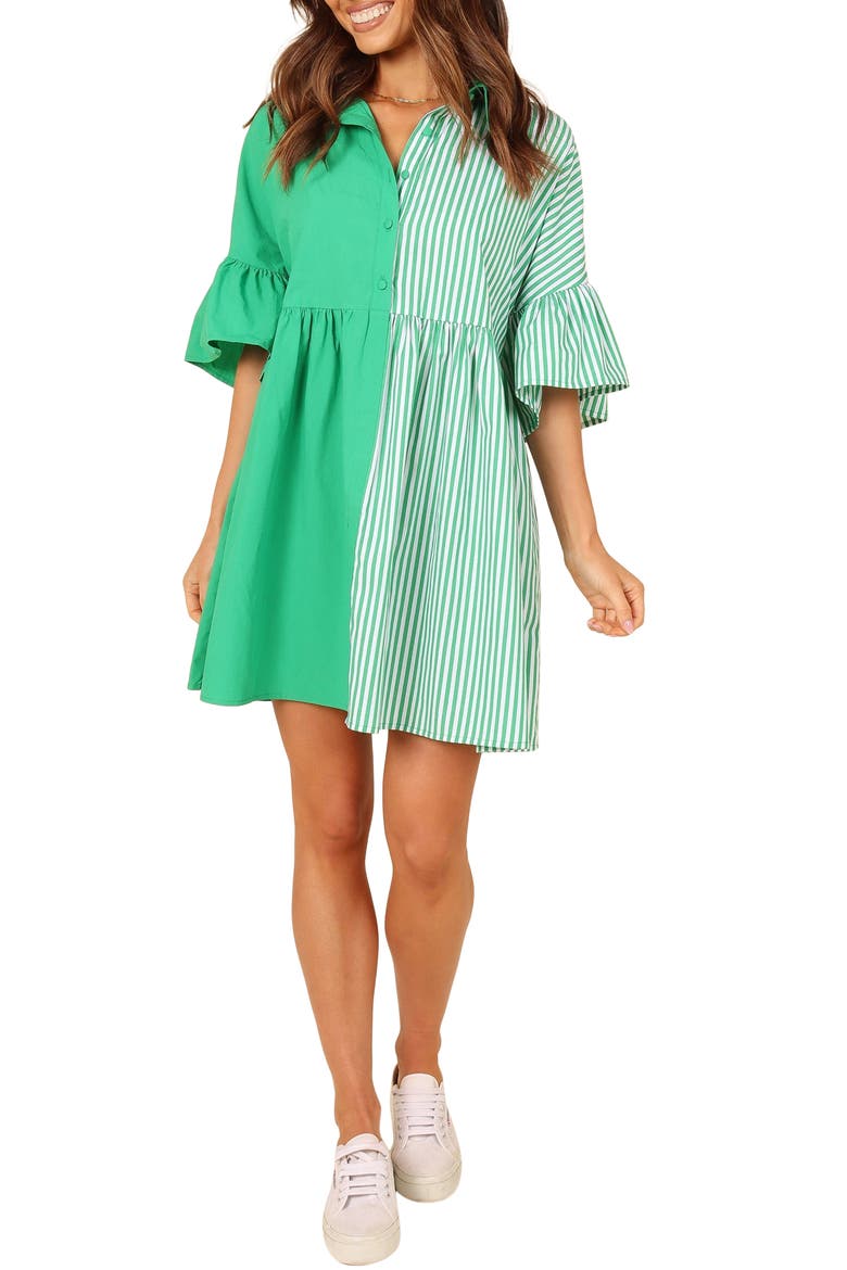 Didi Empire Waist Shirtdress, Main, color, GREEN STRIPE