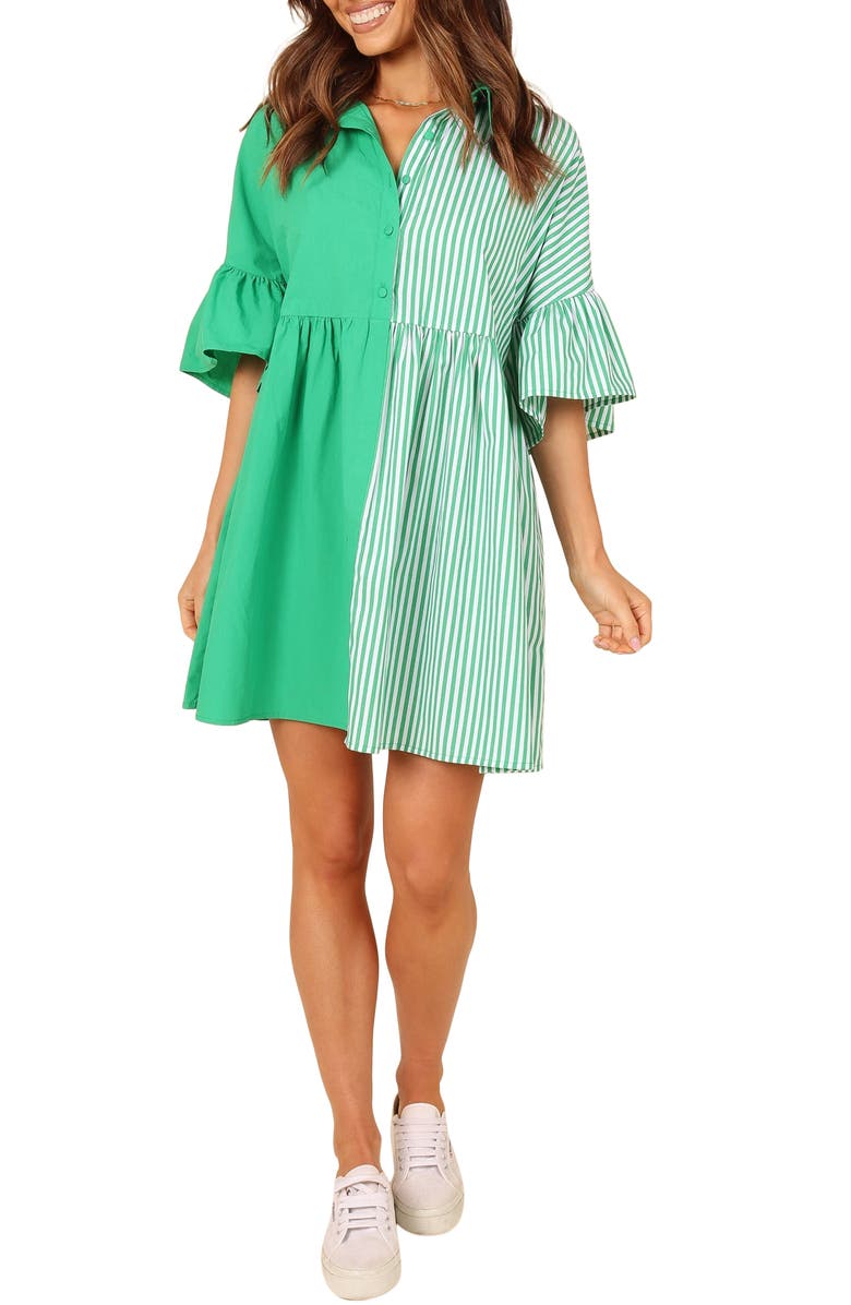 Petal & Pup Didi Empire Waist Shirtdress, Main, color, Green Stripe