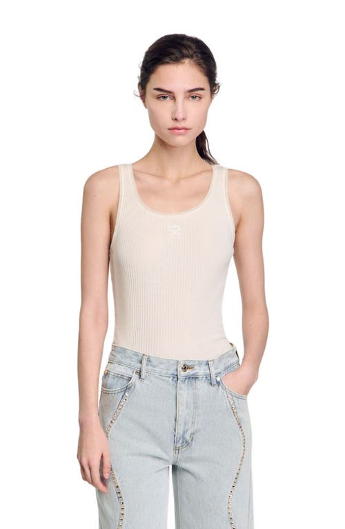 Sandro Rhinestoned Tank Top In Ecru