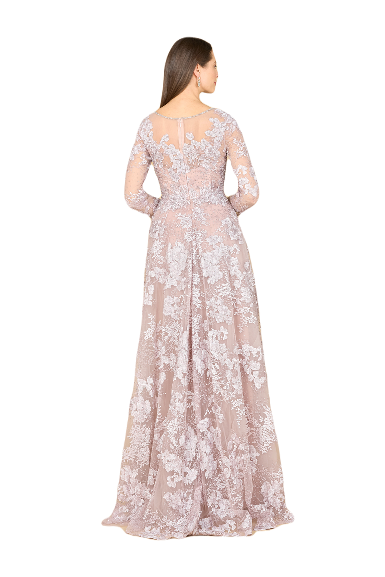Long Sleeve, Illusion Neck Gown, Alternate, color, Mauve