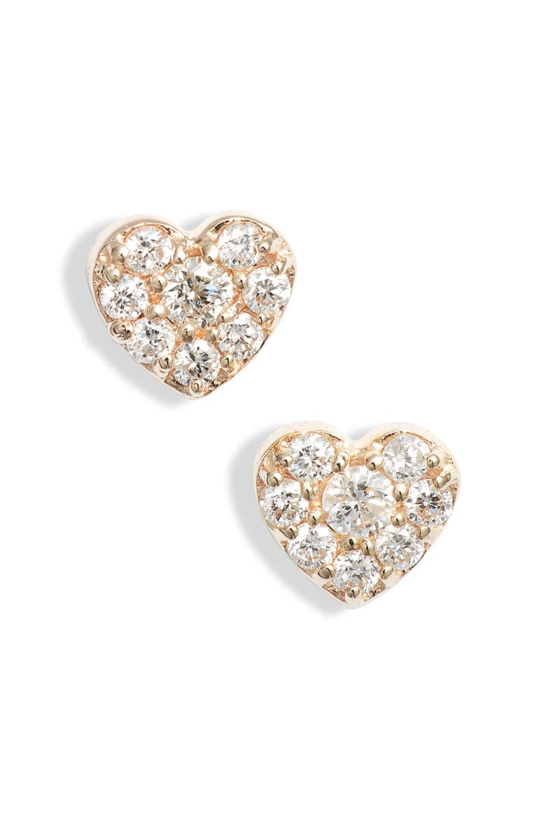 Jac + Jo Icon Pavé Heart Stud Earrings, Main, color, YELLOW GOLD