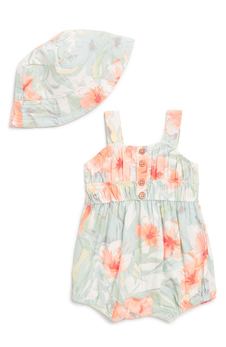 Volcom Floral Romper & Sun Hat Set, Main, color, 