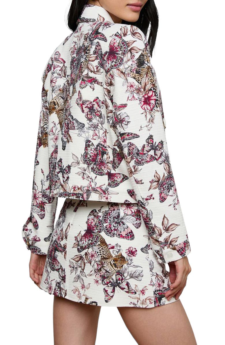 L'AGENCE Nyx Print Crop Jacket, Alternate, color, White Multi Large Butterfly