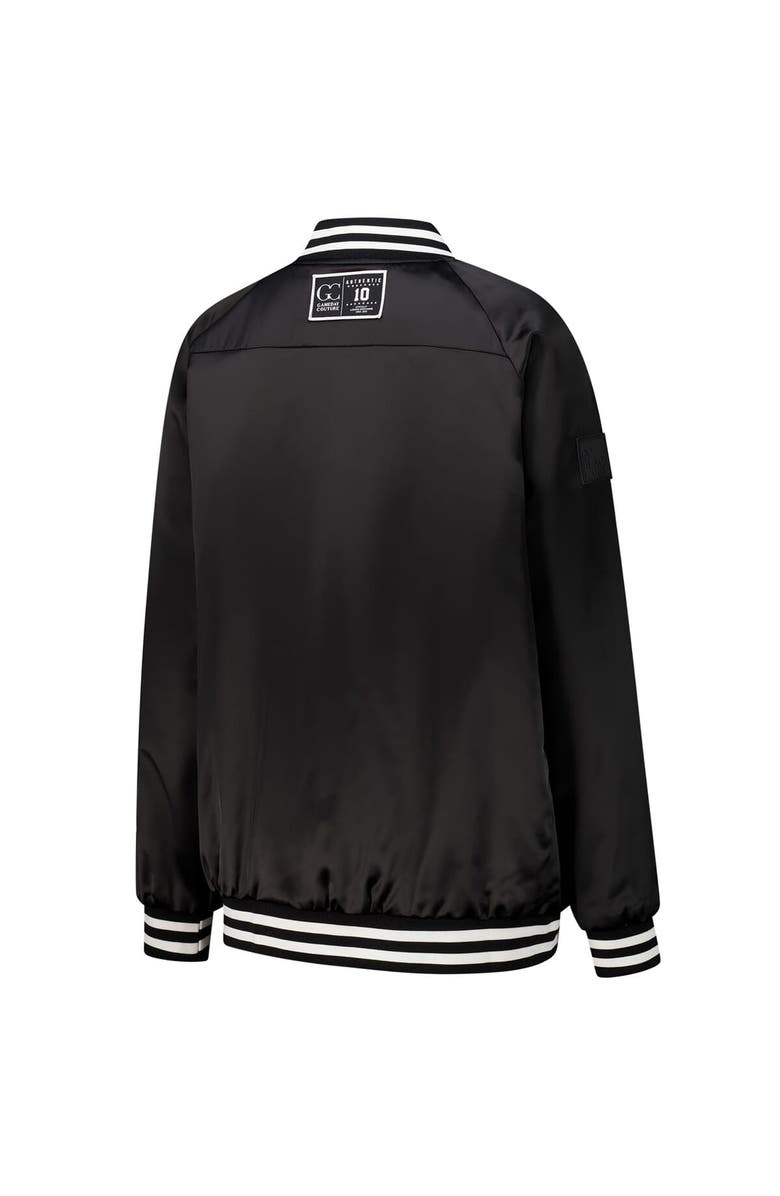 GAMEDAY COUTURE Women's Gameday Couture  Black/Orange Cleveland Browns Oversized Hot Shot Rhinestone Throwback Full-Snap Varsity Bomber Jacket, Alternate, color, Black