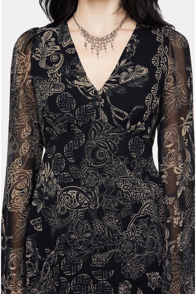 Surge Celtic Ruffle Neck Midi Dress, Alternate, color, Black