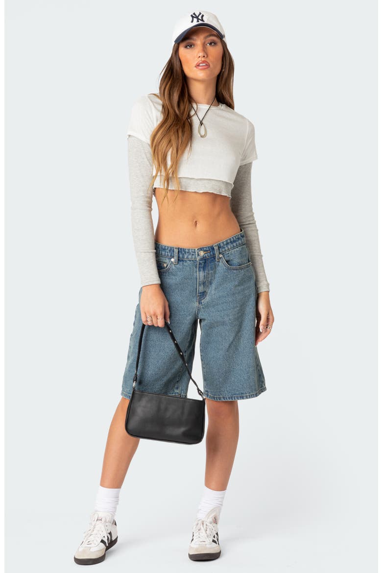 Layered Long Sleeve Crop Top, Alternate, color, MIX