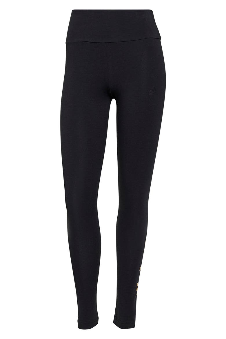 Linear Logo Leggings, Alternate, color, BLACK/GOLD MET.