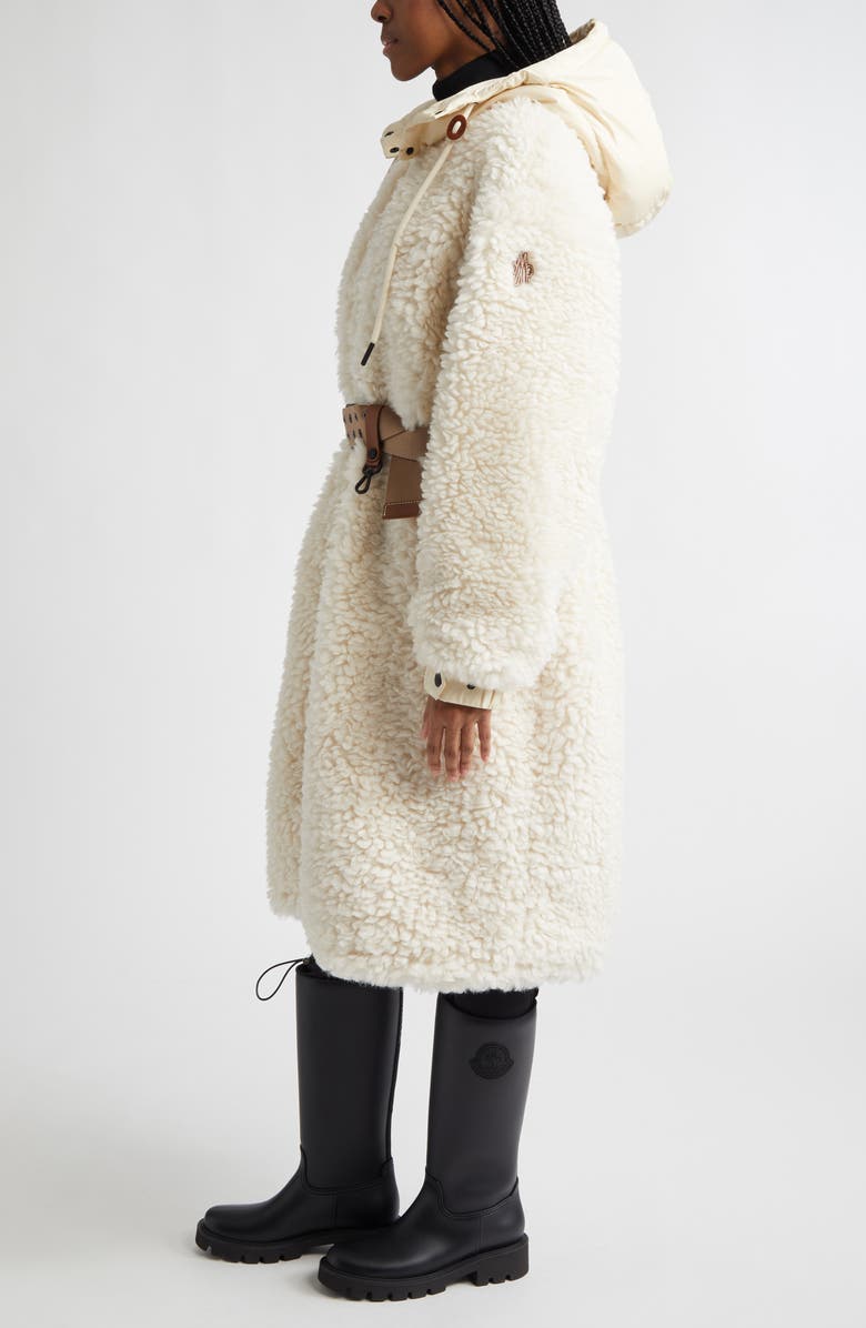 Moncler Grenoble Blavet Teddy Fleece Long Coat, Alternate, color, White
