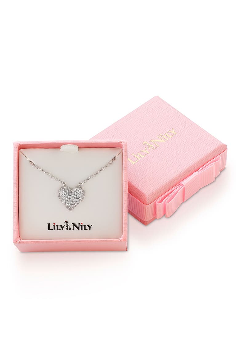 Kids' Pavé Cubic Zirconia Heart Pendant Necklace, Alternate, color, SILVER