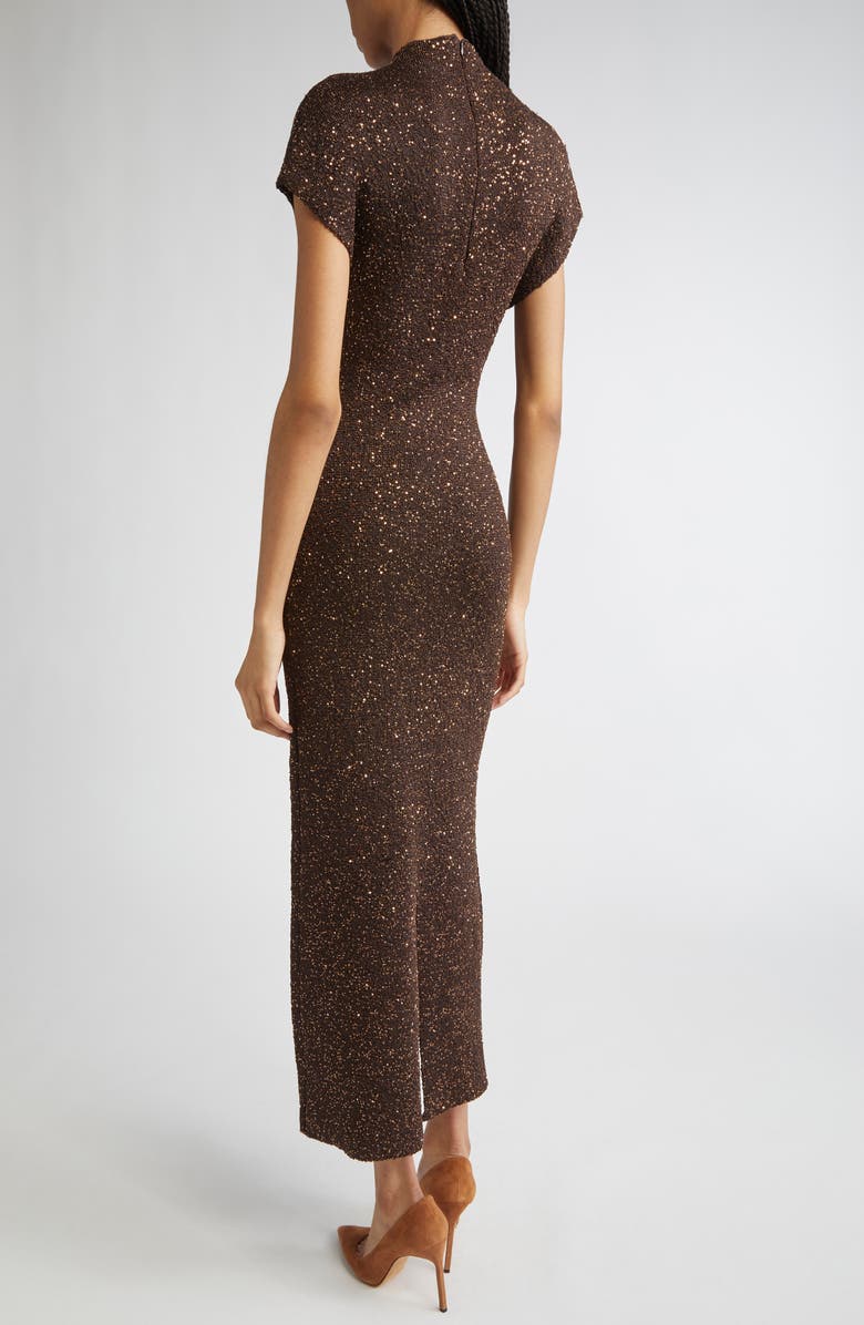 Lela Rose Funnel Neck Sequin Knit Maxi Dress, Alternate, color, Chocolate